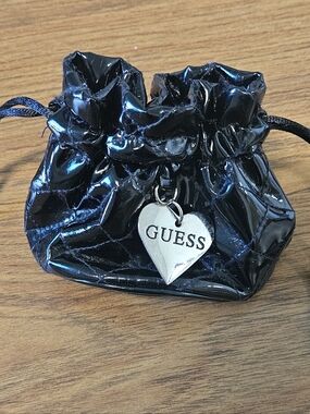 Black Guess Drawstring Wristlet Pouch / Makeup Bag